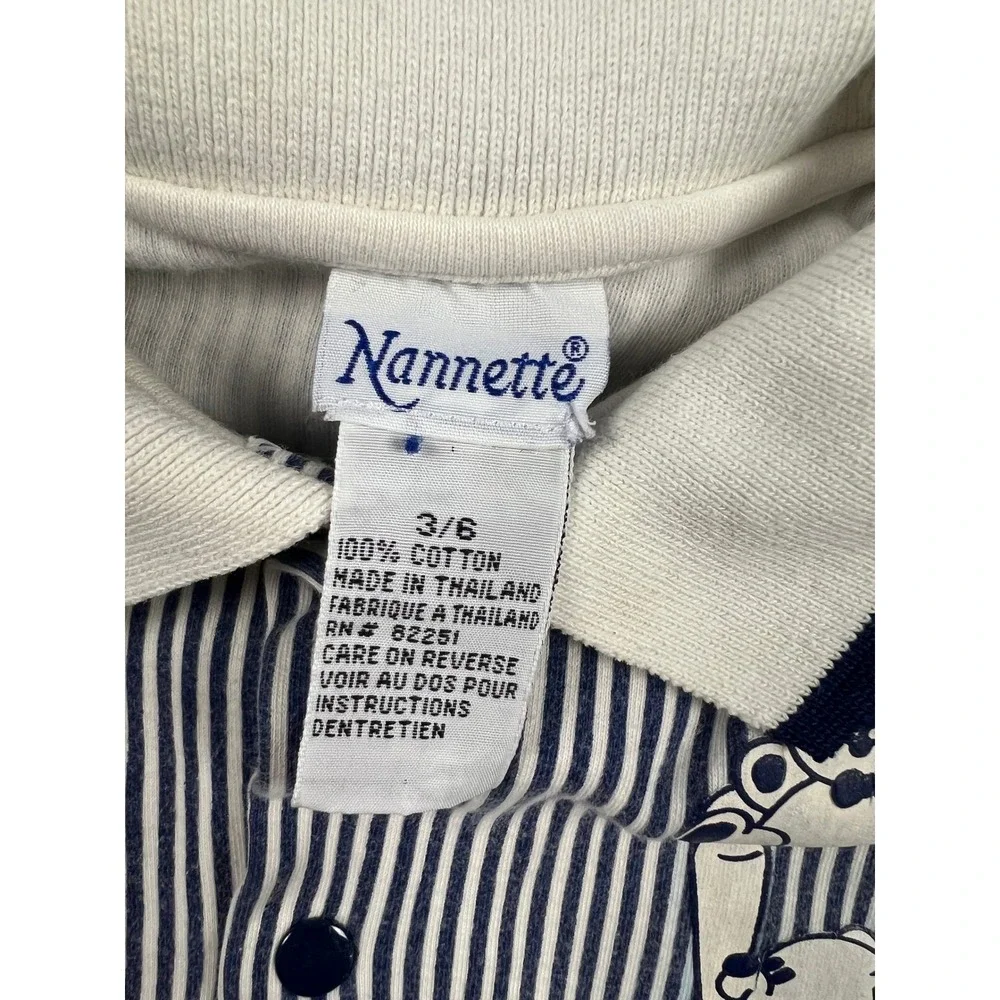 Nannette‎ Polo Bodysuit Baby Boy 3/6M Navy White Stripe Baseball Teddy Bear